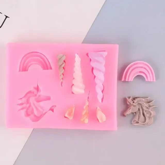 Molde de silicone arco-íris com chifres de unicórnio rosa