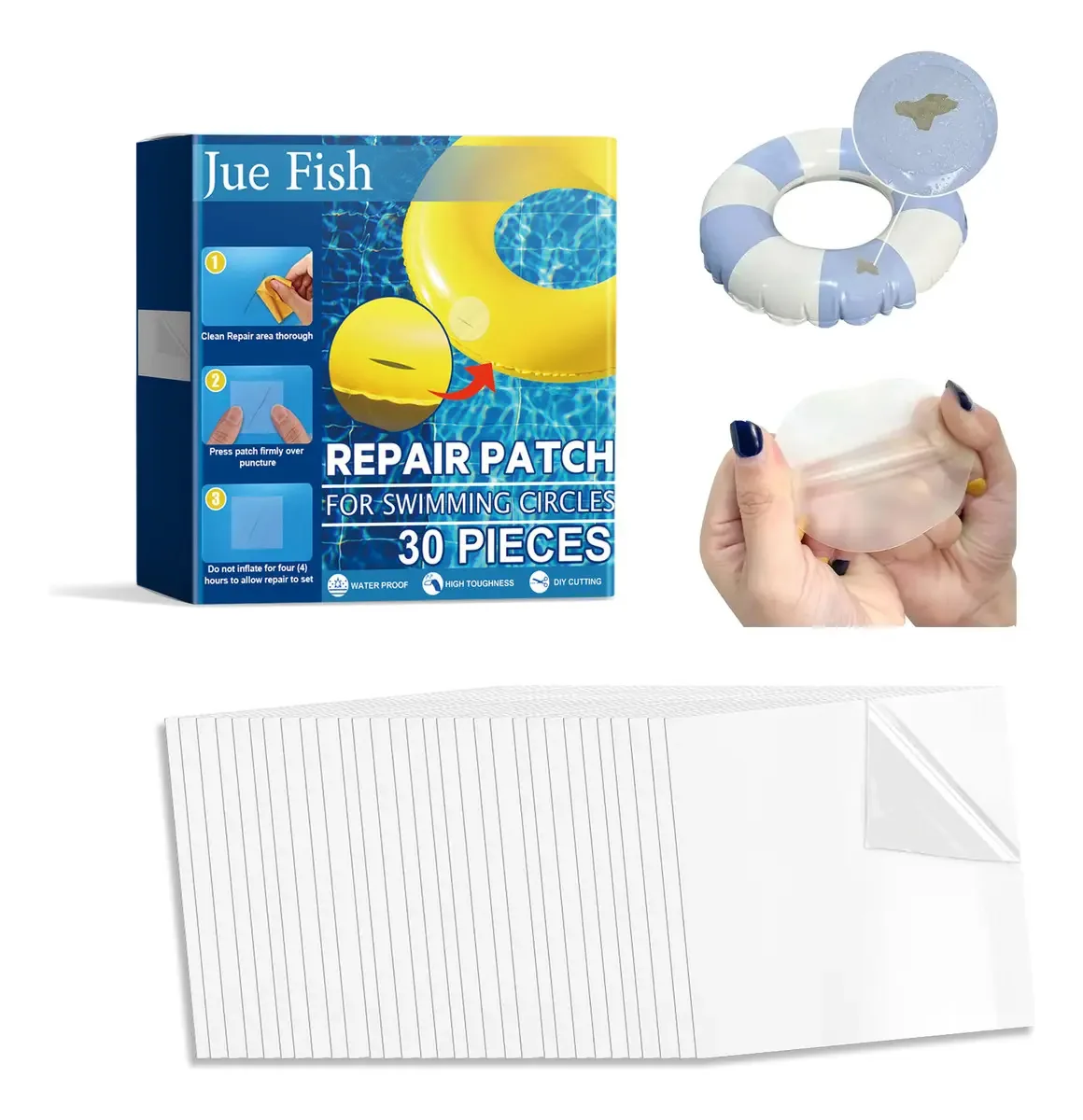 Patches de reparo para piscinas e colchões infláveis 30 unidades