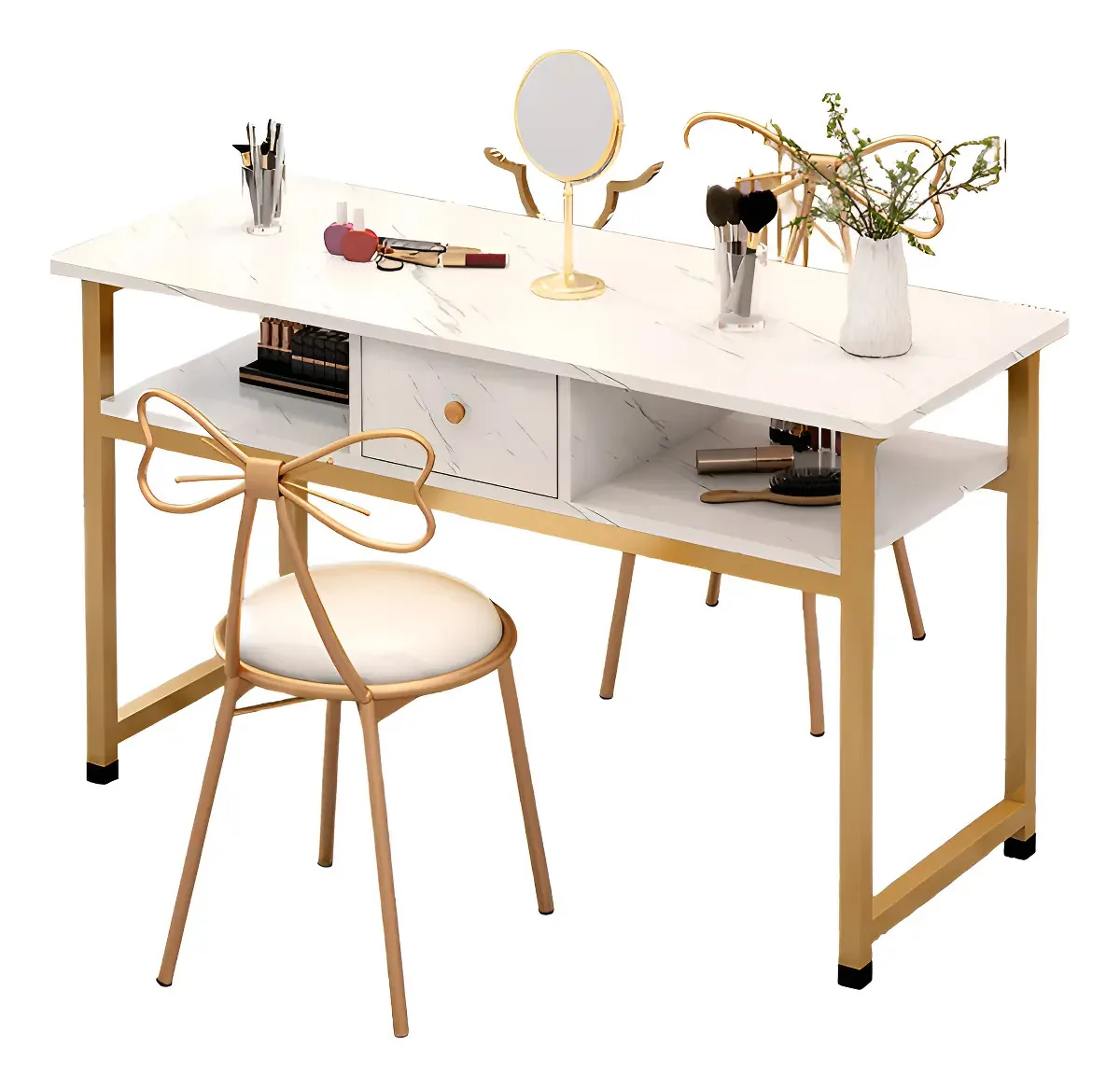 Mesa de manicure 100cm com 1 gaveta e 2 compartimentos
