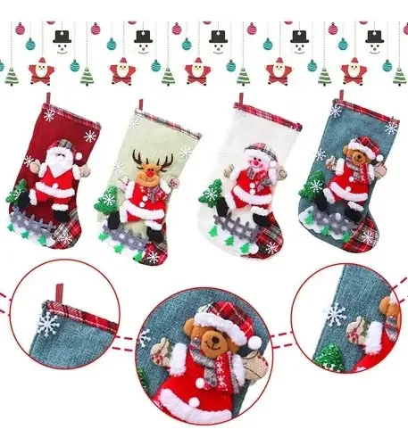Natal, meias de Natal, enfeites de árvore, presentes surpresa, decoração natalina, conjunto de 4, vermelho e verde