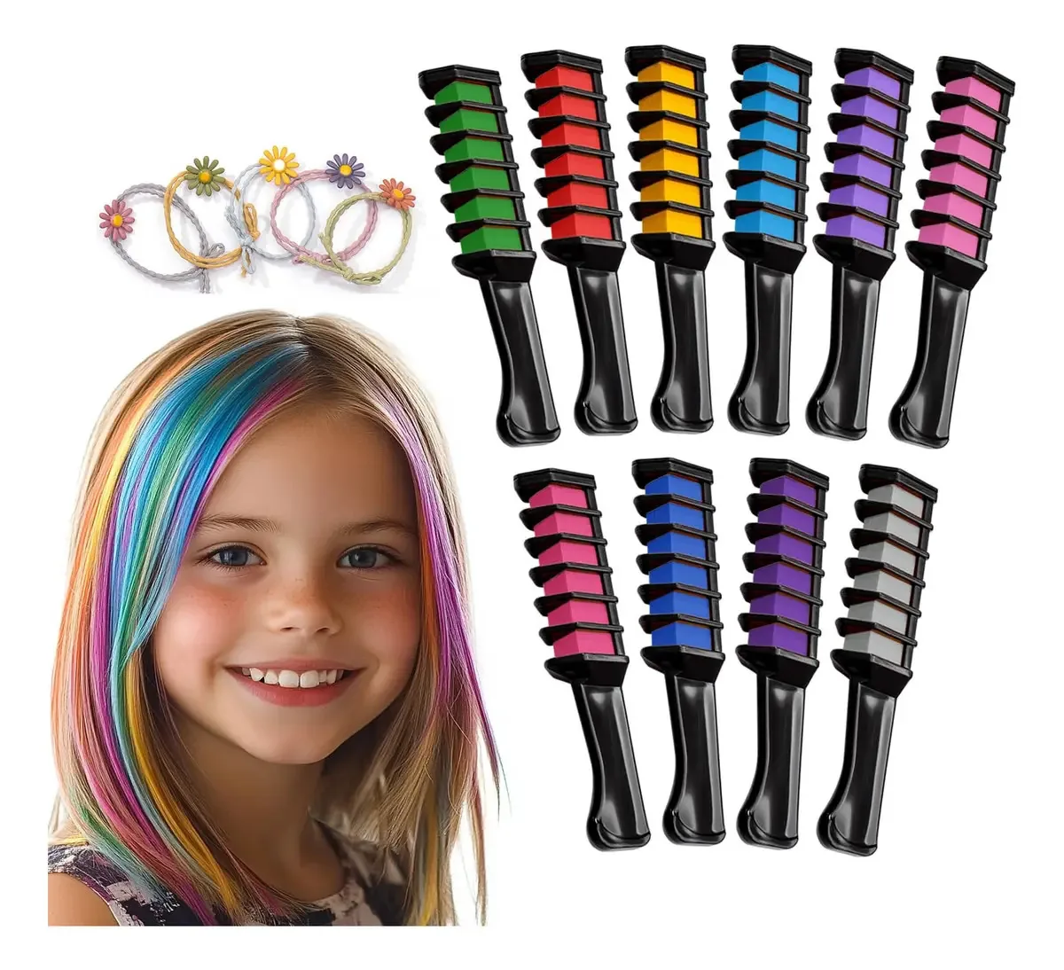 Comemore o Halloween! Giz de cabelo — 10 cores brilhantes e 5 tranças — Perfeito para fantasias e festas infantis — Presente para meninas — Temporário e lavável — Não tóxico