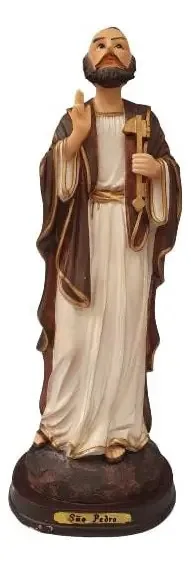 Estátua São Pedro Resina 30cm Branco Comercial Carvalho