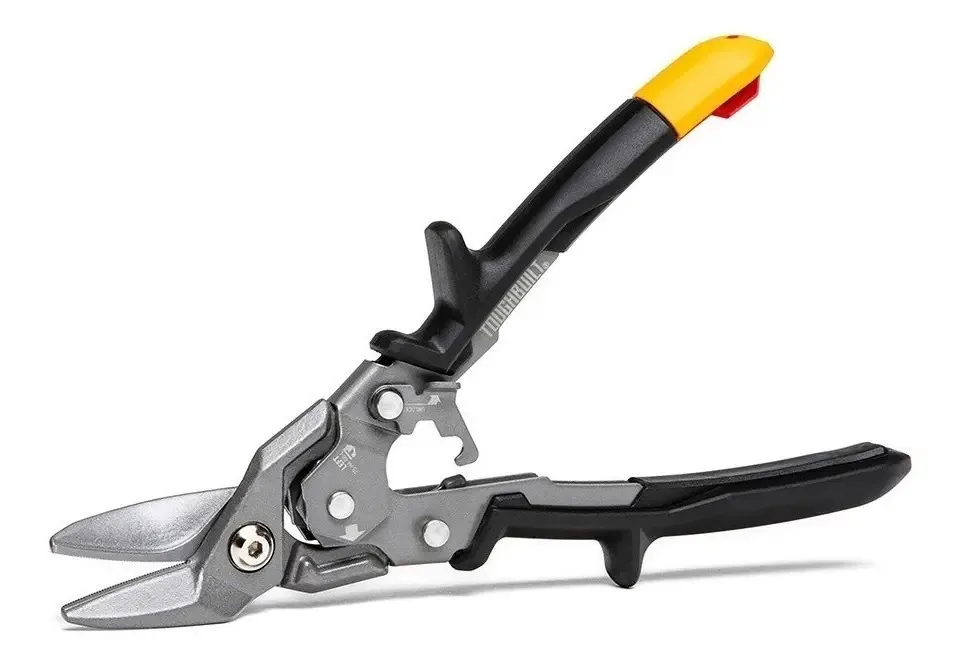 Tesoura de aviação Toughbuilt TBH460L em aço resistente com corte esquerdo, cor preta