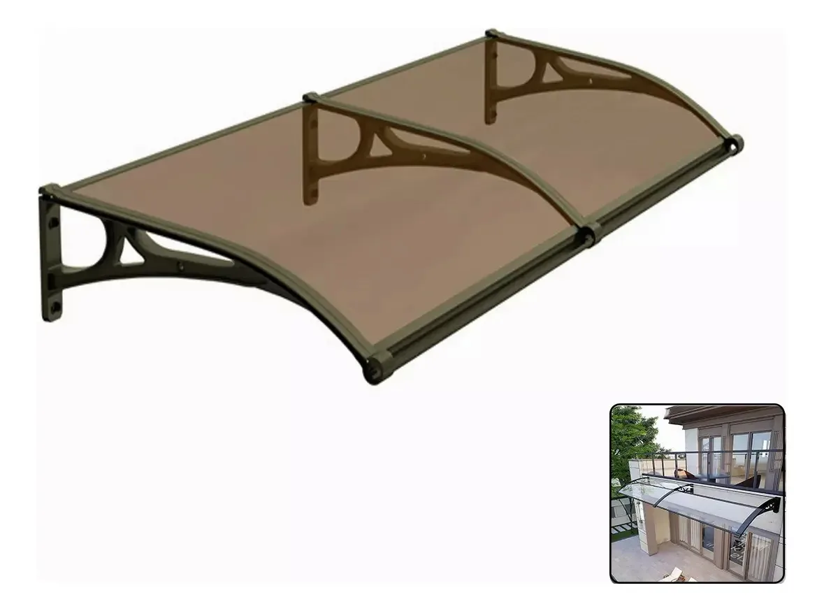 Toldo de telhado de 80* 200 cm para janela de porta com proteção de jardim, beirais de policarbonato prontos, cúpula para configuração e cor da janela marrom