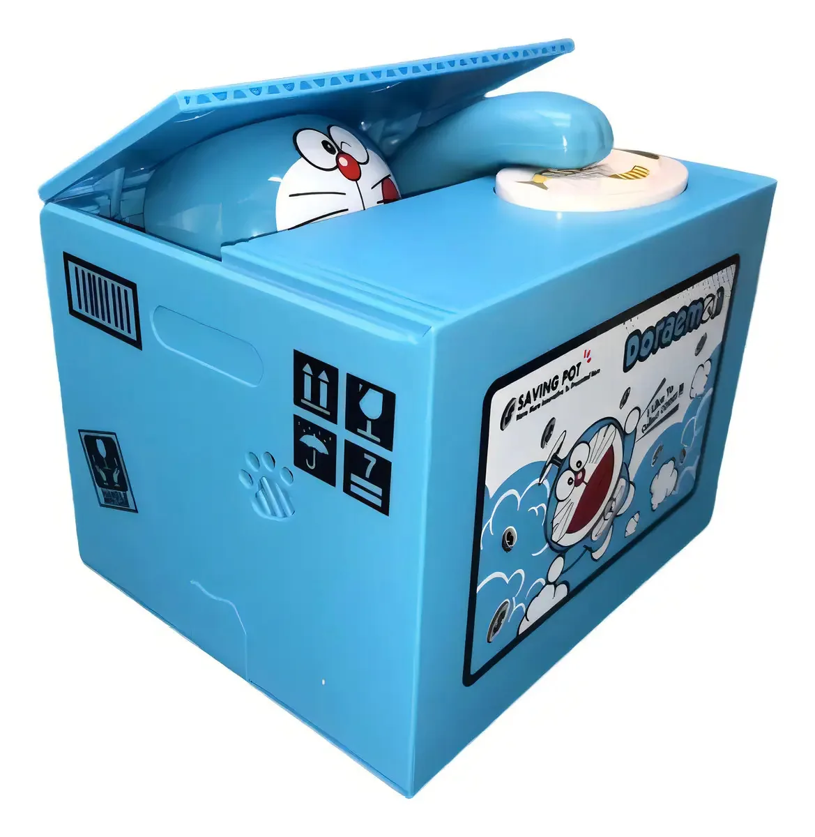 Cofrinho eletrônico rouba moedas Doraemon