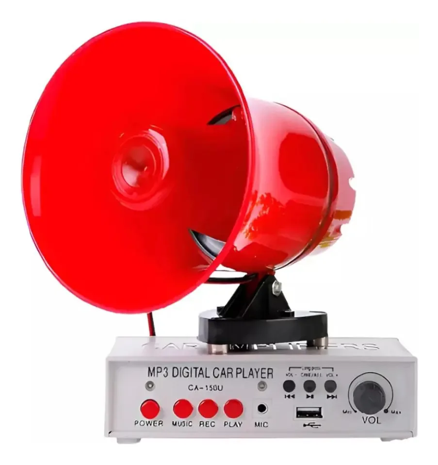 Alto-falante Megaphone Auto Mp3 Usb 12/24V com gravador de voz