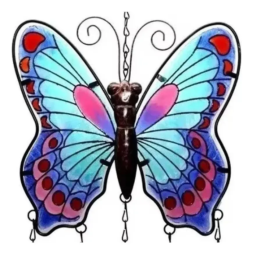 Borboleta pendurada com grande som de vitral de cobre