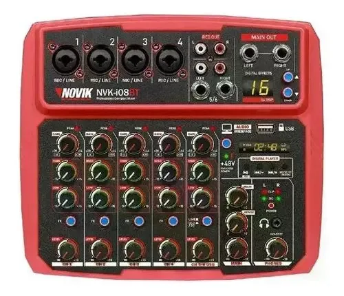 Mesa de Som Digital Novik Neo 4 Canais Bluetooth USB i08BT Vermelho