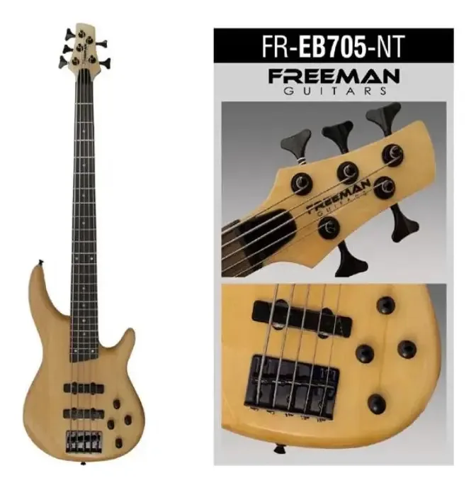 Baixo elétrico Freeman Freb705 de 5 cordas de cor natural