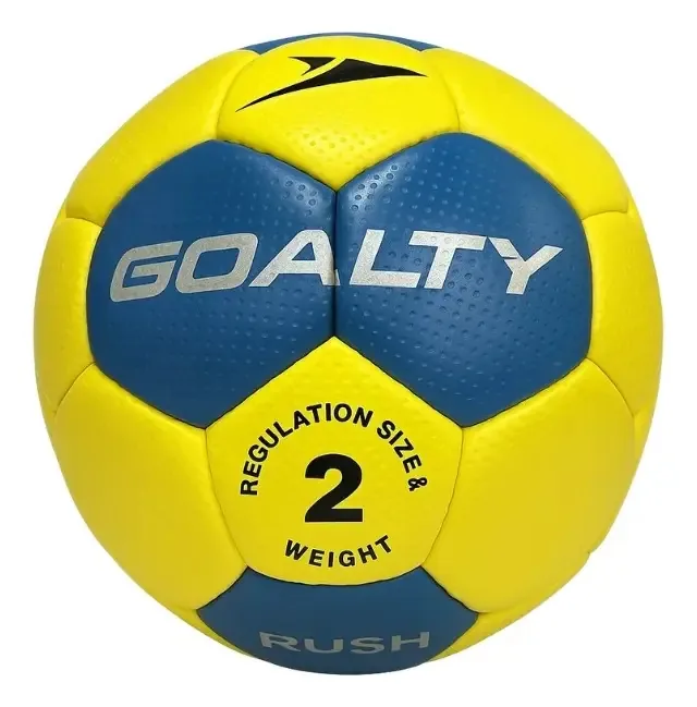 Bola de handebol Goalty Rush N°2 Grip, antiderrapante, cor do trem, amarelo/azul, tamanho 2