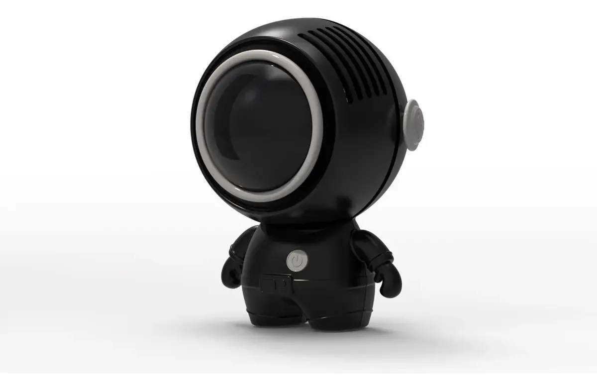 Mini ventilador pessoal recarregável preto suspenso Astronaut