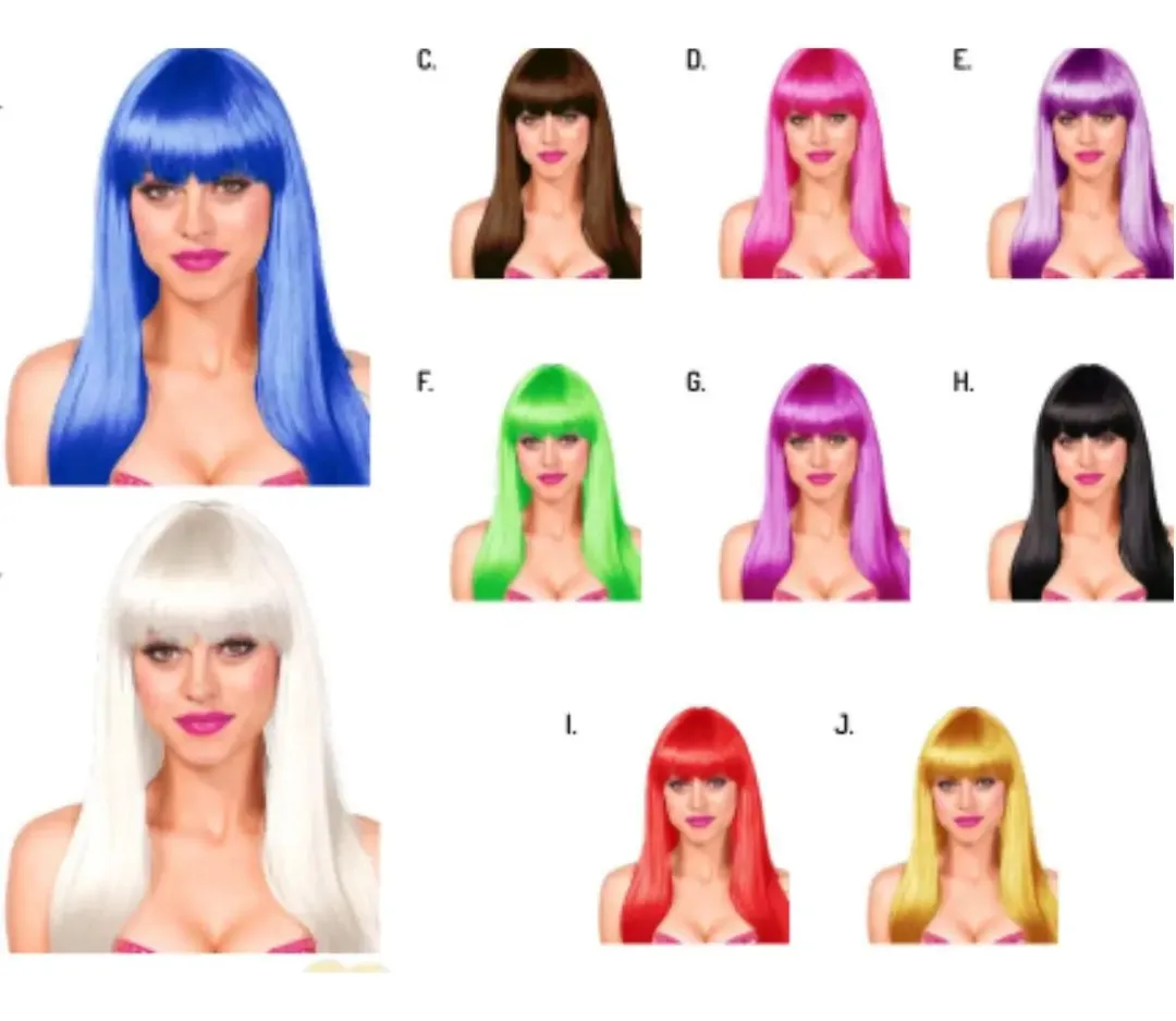 Perucas de fantasia de Halloween, diferentes personagens e cores, cor, peruca longa