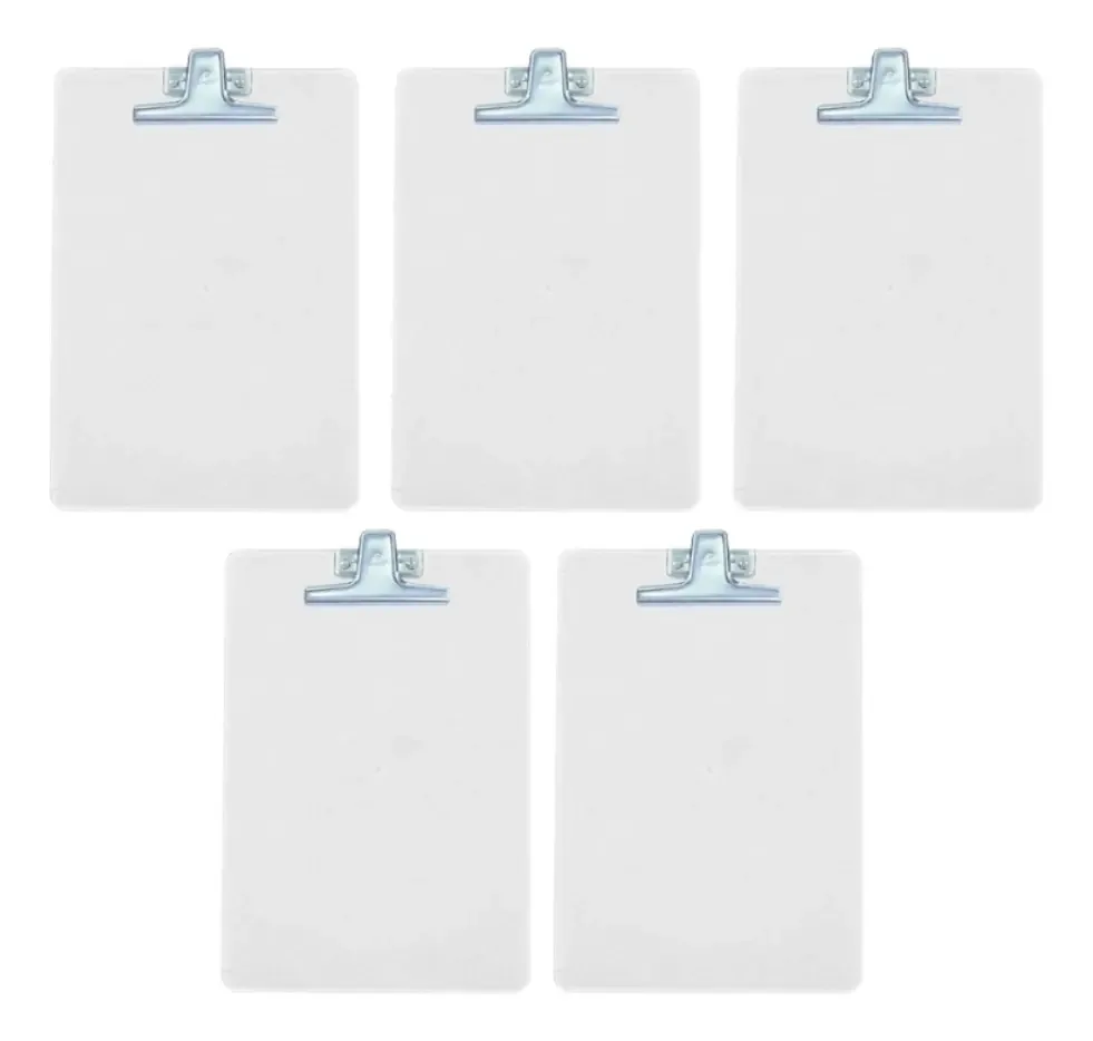 Kit Com 5 Pranchetas Transparente A4 Com Prendedor
