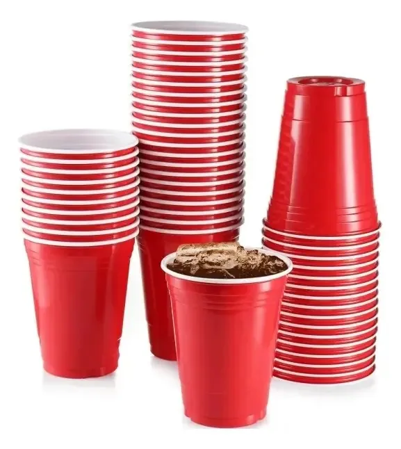 Copos plásticos descartáveis 500ml, cor vermelha, 100 unidades