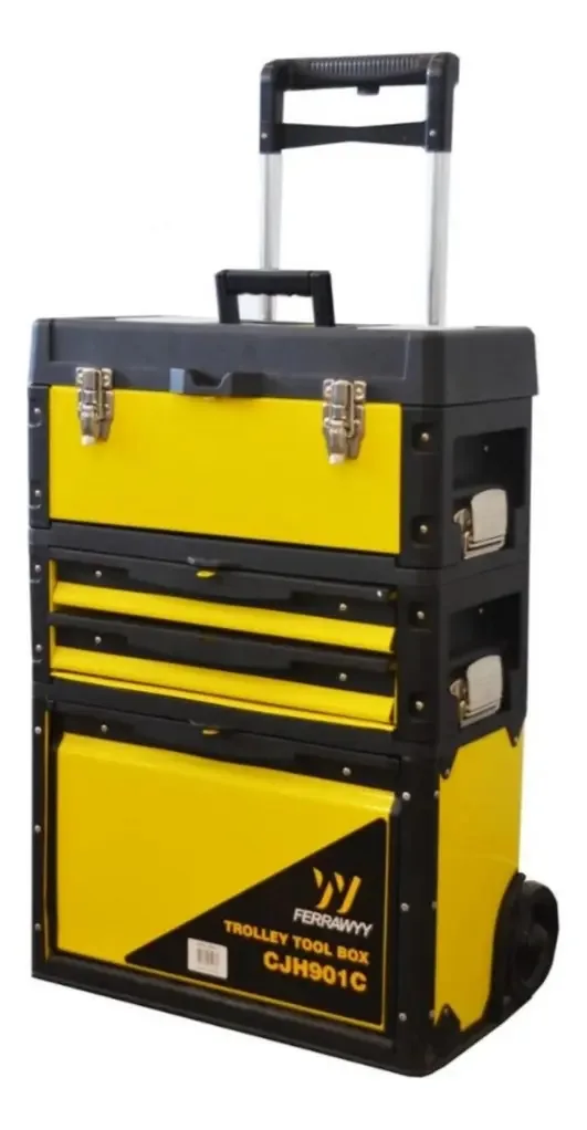 Caixa de ferramentas de metal, rodas multifuncionais 3 em 1. Cor amarelo/preto