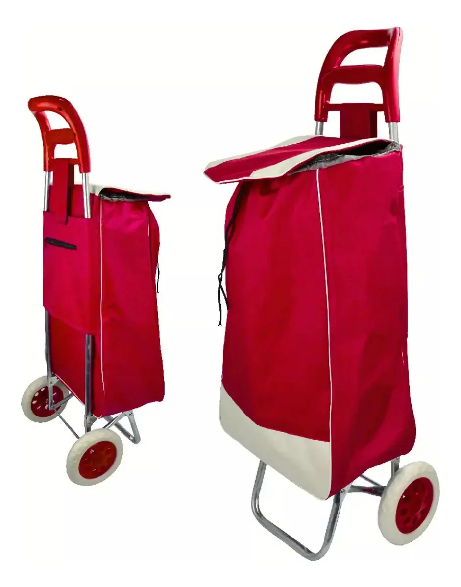 Carrinho De Feira Dobrável Suporta Ate 30 Kg Com 2 Rodas Cor Vermelho