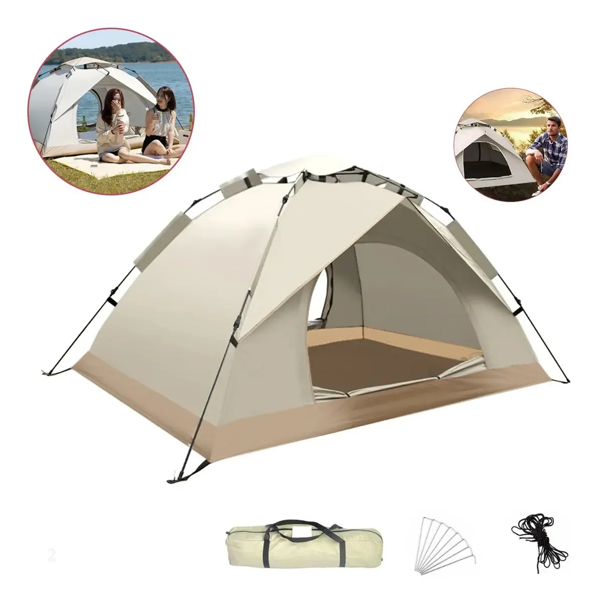 Casa de acampamento portátil impermeável para 3-4 pessoas com 2 entradas