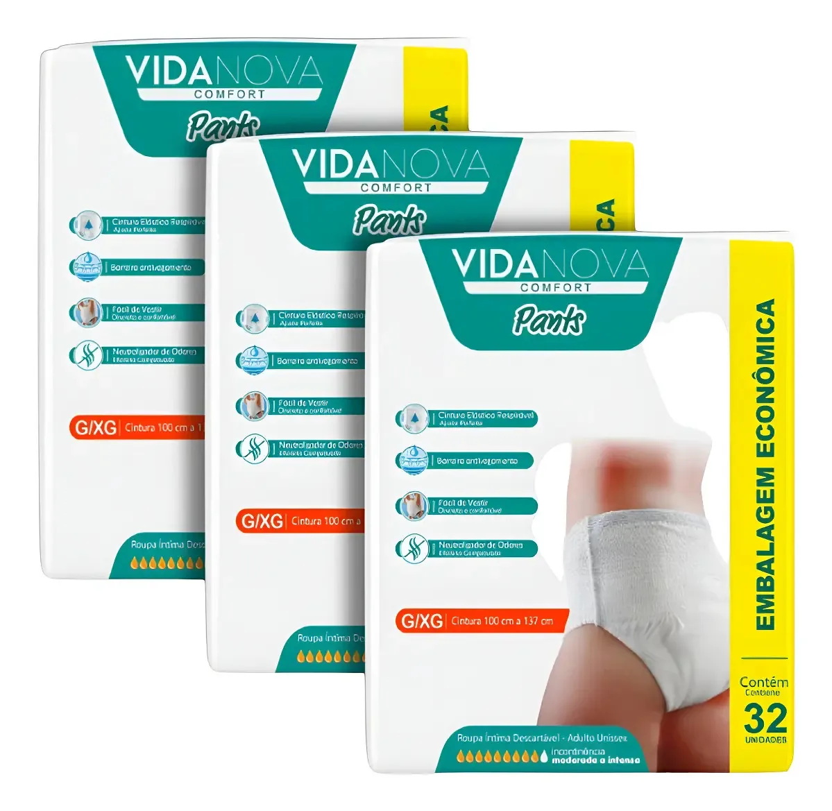 Kit 3 Fraldas para adultos descartáveis Vida Nova Pants G/XG x 32 u