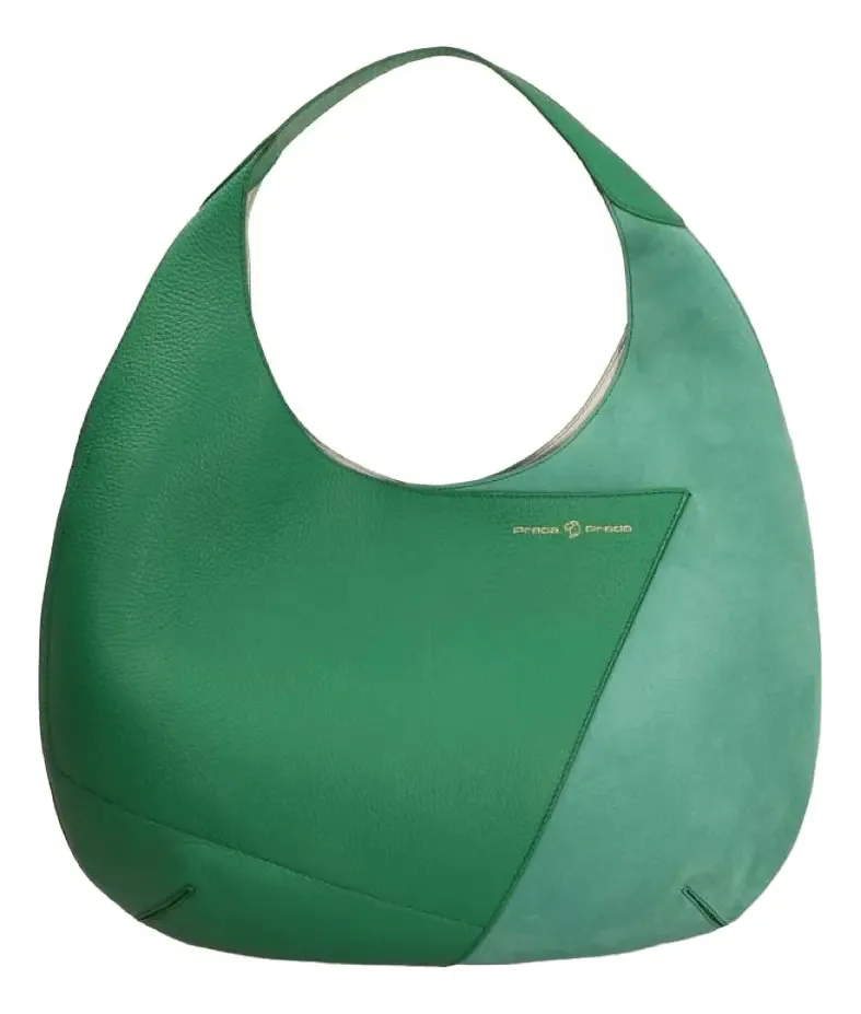 Bolsa feminina Prada 290190 Hobo em couro com bolsa de higiene com acabamento em níquel, cor verde, alça de ombro, verde, design de tecido liso