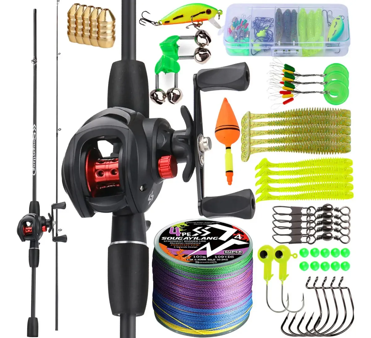 Vara De Pesca Completo 1,80m + Carretilha E Linha+acessórios Cor Vermelho