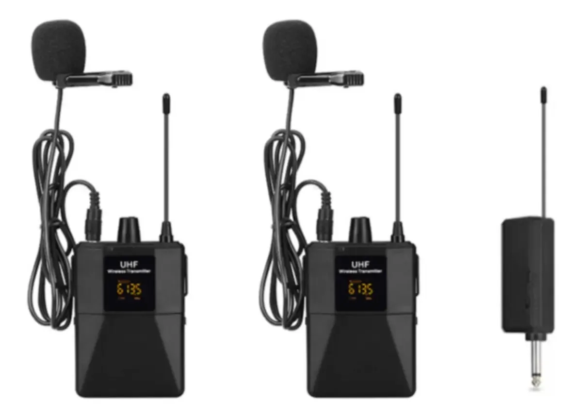 2 microfones sem fio Lavalier Bodypack Lapel, cor: preto, Dibailin