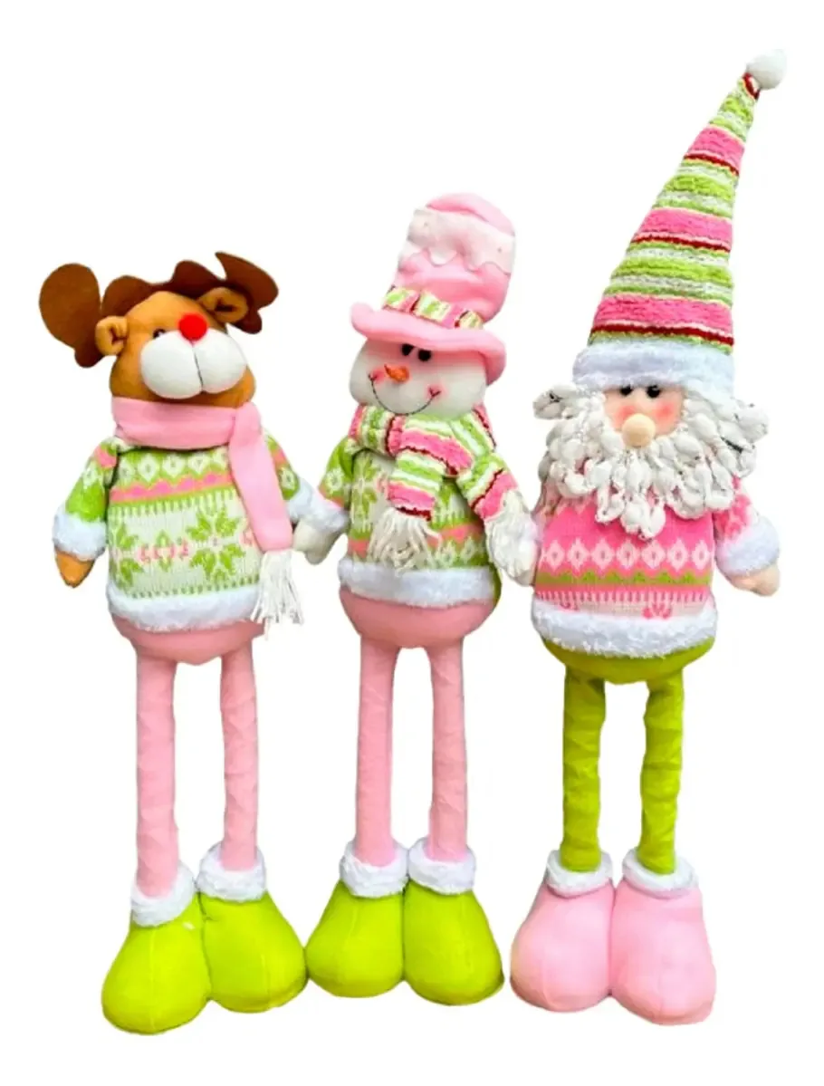 3 macacões de pernas compridas: Easter Reindeer Monkey Snow Dolls, cor de Natal, rosa-verde