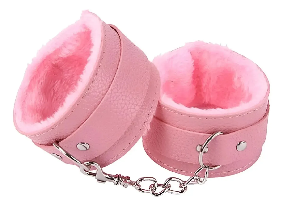 Algema Couro Macio Pelúcia 5,5x Fivelas Ajustáveis Sexshop Rosa