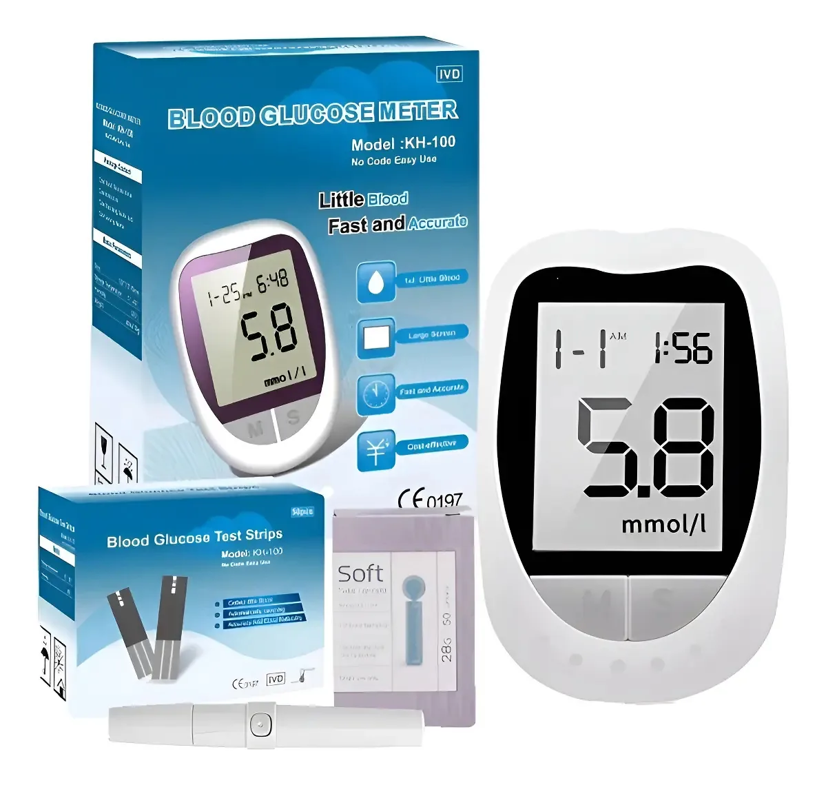 Medidor de glicose digital Medidor de glicose Test Strips Lance