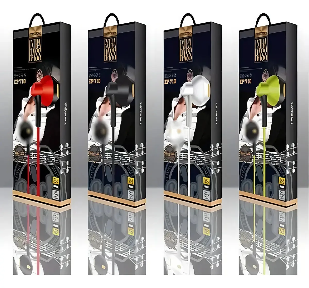 Fones de ouvido viva-voz com fio Ep-710 Extra Bass, cor preta
