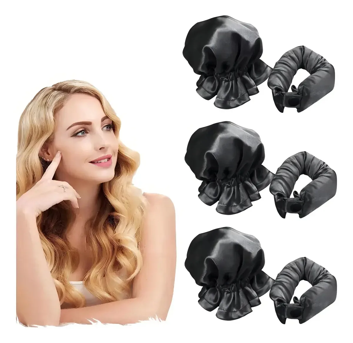 Kit Modeladores de Cabelo FS Satinados Preto Diâmetro 1cm Sem Calor