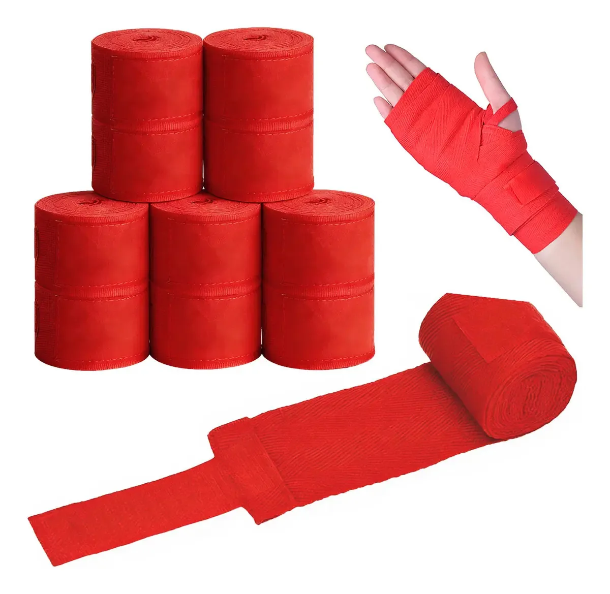 10 peças de bandagens de boxe adesivas de 2,5 m para artes marciais, cor vermelha