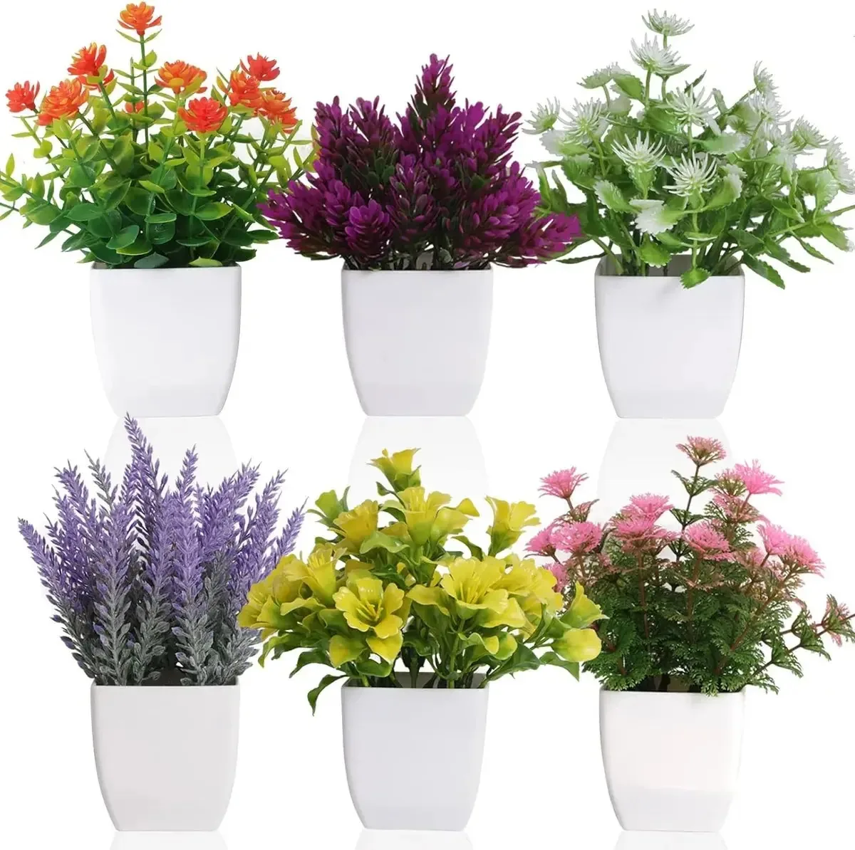 Vasos decorativos de bonsai com 6 plantas de flores artificiais