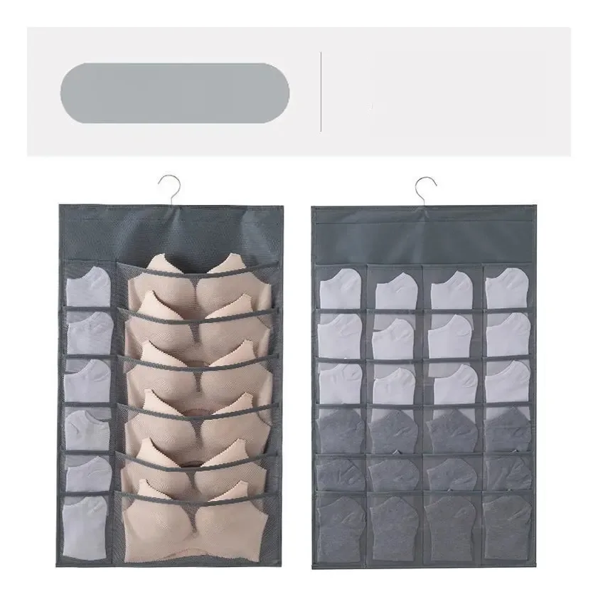 Cabide Organizador Com 36 Bolsos Para Guardar Sutiãs Meias Cor Cinza