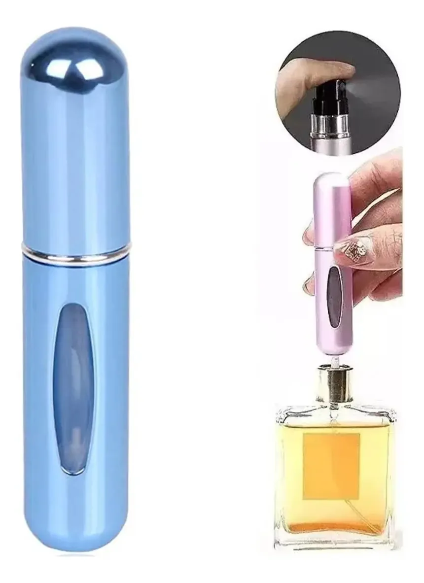 Mini perfumista recarregável portátil, atomizador de 5 ml, cores azuis claras brilhantes