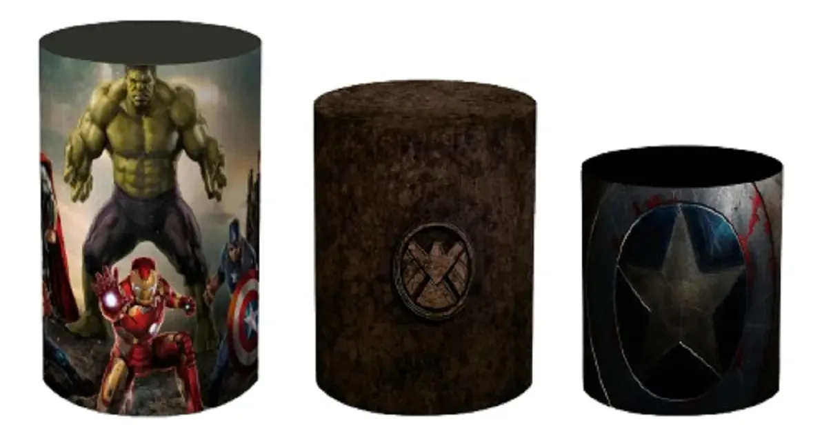 Trio Capas Cilindro Para Festa Decoração Herois Cor Vingadores 3