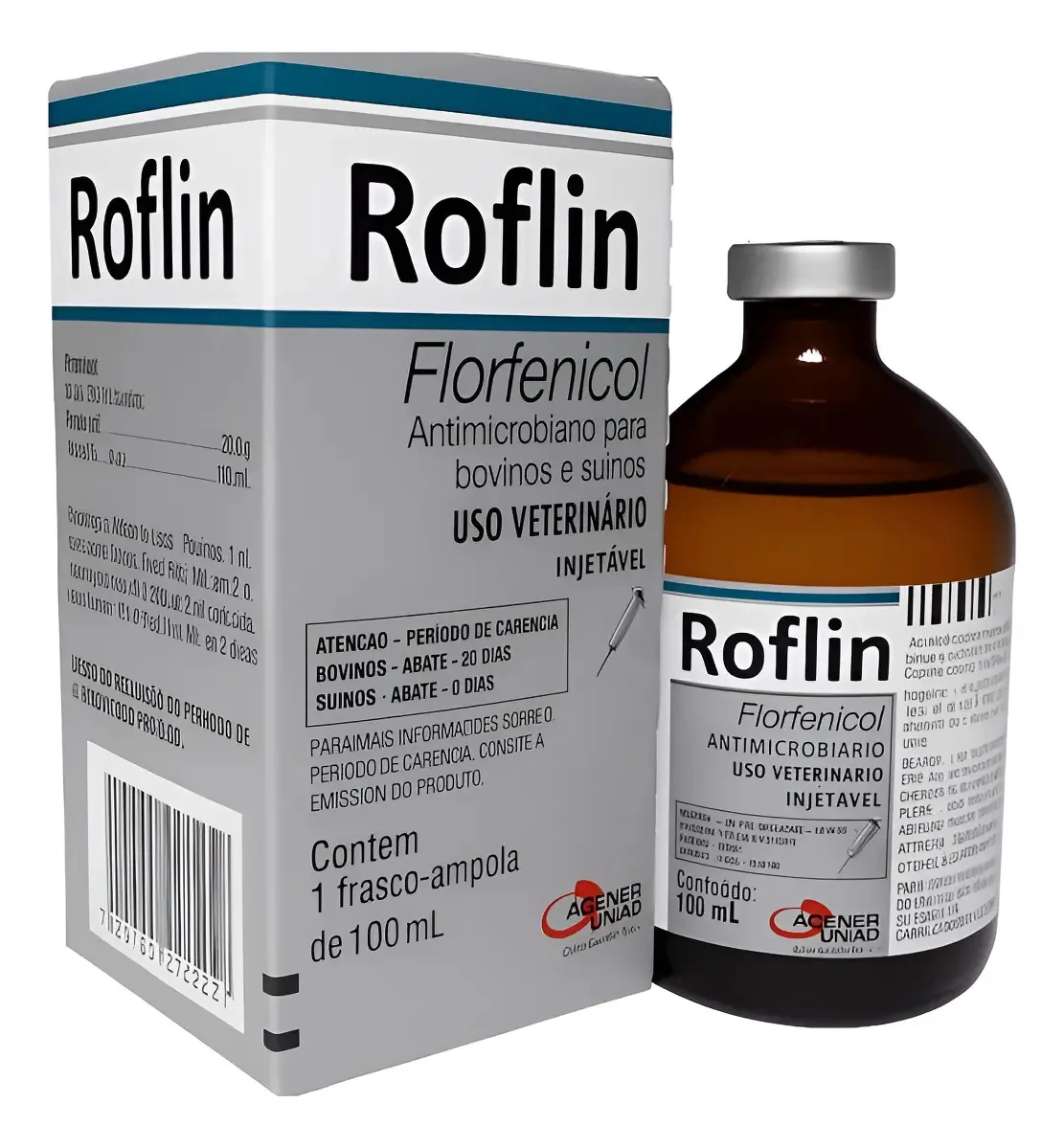 Roflin Agener União Solução Veterinária Florfenicol 30% 100ml Bovinos Suínos
