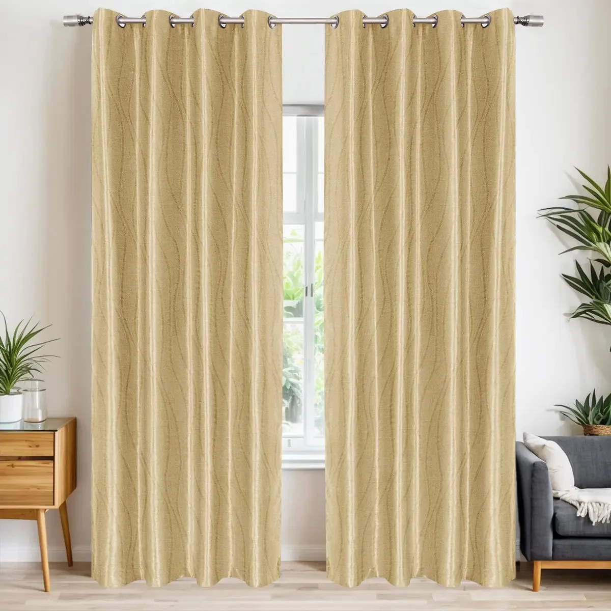 Painéis de cortinas blackout de seda YRC bege