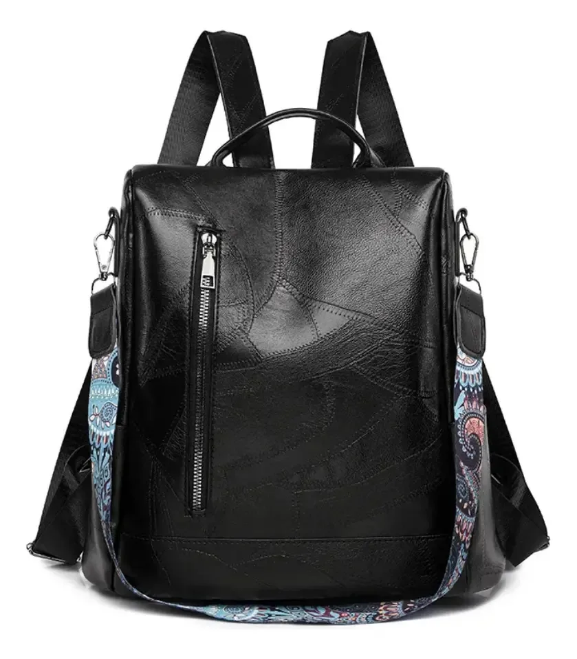 Mochila preta feminina, mochila de couro impermeável e antifurto para mulheres, mochila feminina de moda casual, mochila de viagem feminina, presentes para mulheres cor preta