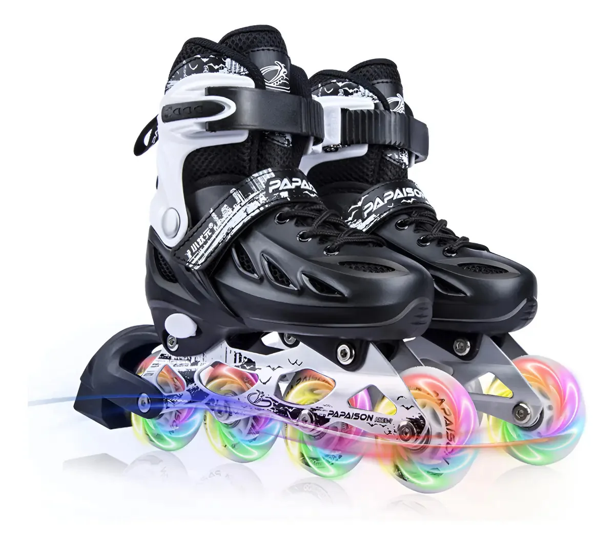 Skate profissional para adultos ajustável+cor do equipamento de proteção: preto, tamanho do skate 23,5-26,5 cm, tamanho da roda: 7 cm