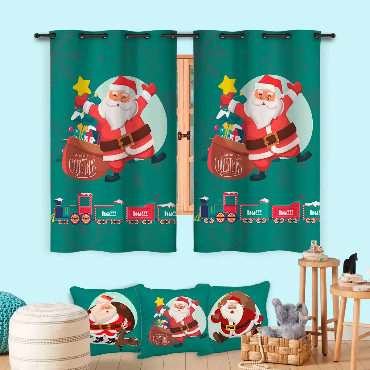 Cortina Kit 3 Almofadas Natalinas Thuco Decor Oxford Natal Cor CTA151