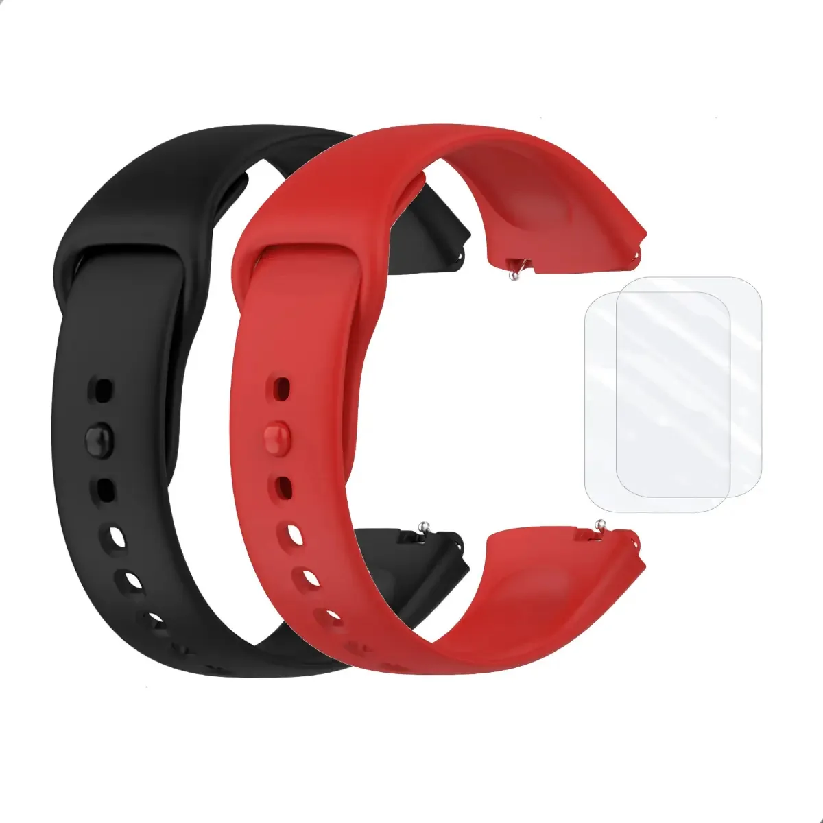 2 Pulseiras + 2 Películas Para Xiaomi Redmi Watch 3 Active Cor Preto/vermelho