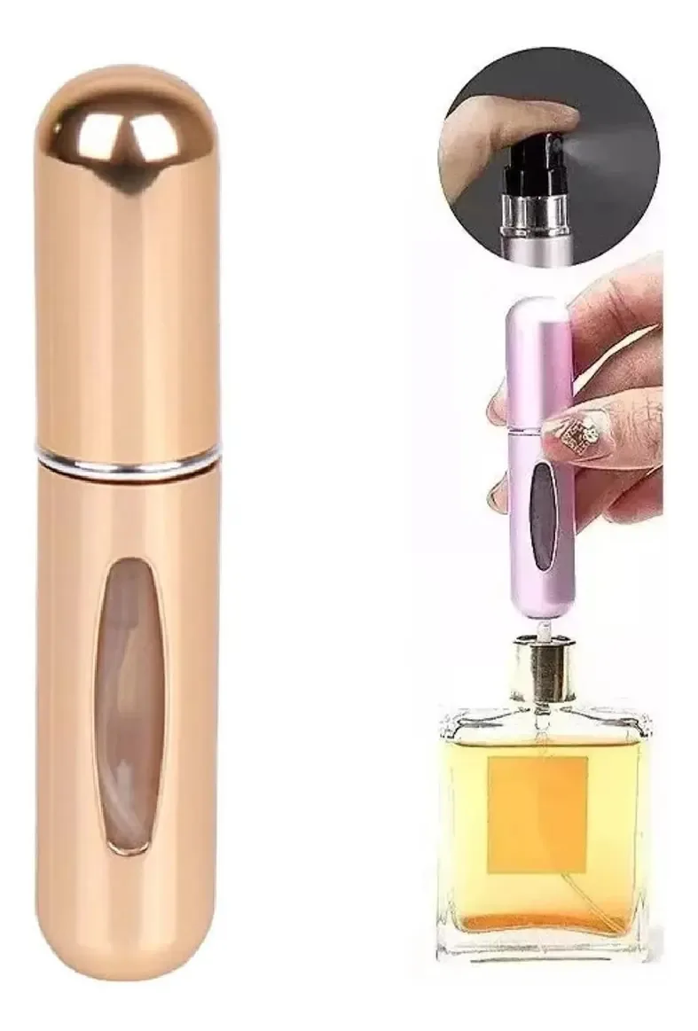 Mini perfumista recarregável portátil, atomizador de 5 ml, cores douradas brilhantes
