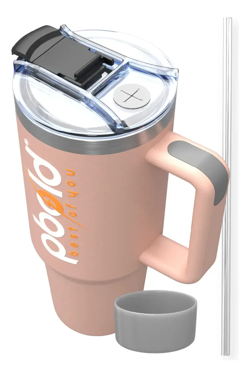 Xícara térmica térmica para esportes, garrafa de água quente, café, aço inoxidável, 40 onças, esportes, ginástica, fitness, escritório, viagens, protetor magro, silicone, rosa, negrito
