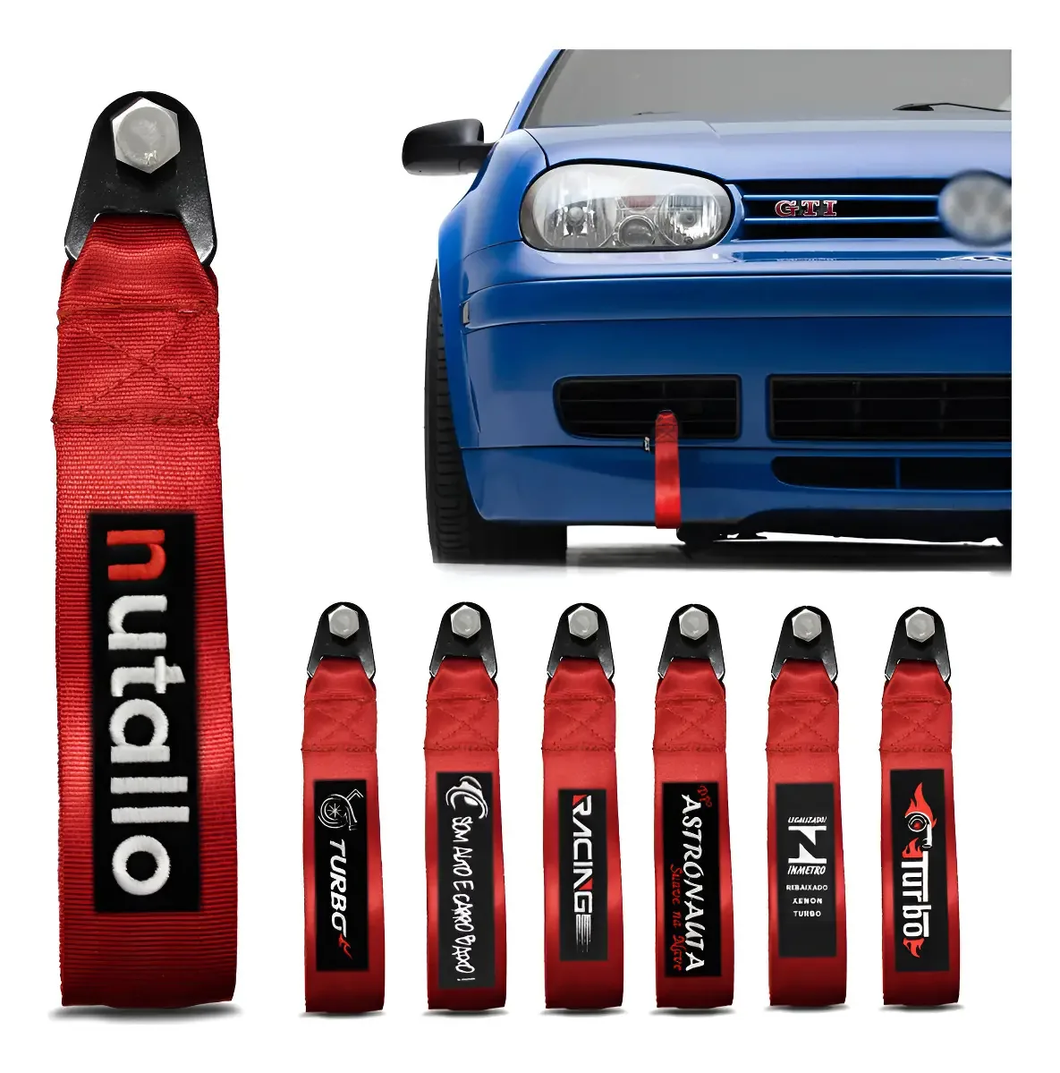 Tow Strap Hook Cinta Para Reboque Fita Esportiva Tuning Cor Cor Vermelho Com Bordado Nutallo