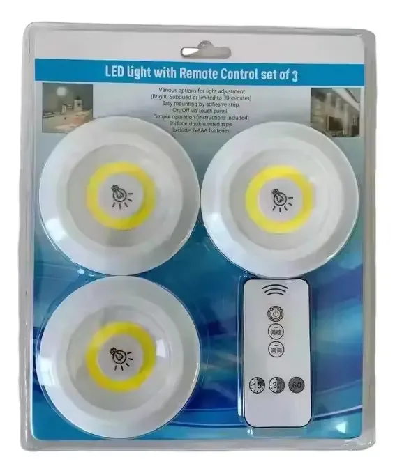 Conjunto de 3 luzes LED de emergência sem fio, controle remoto, cor branca - 262083