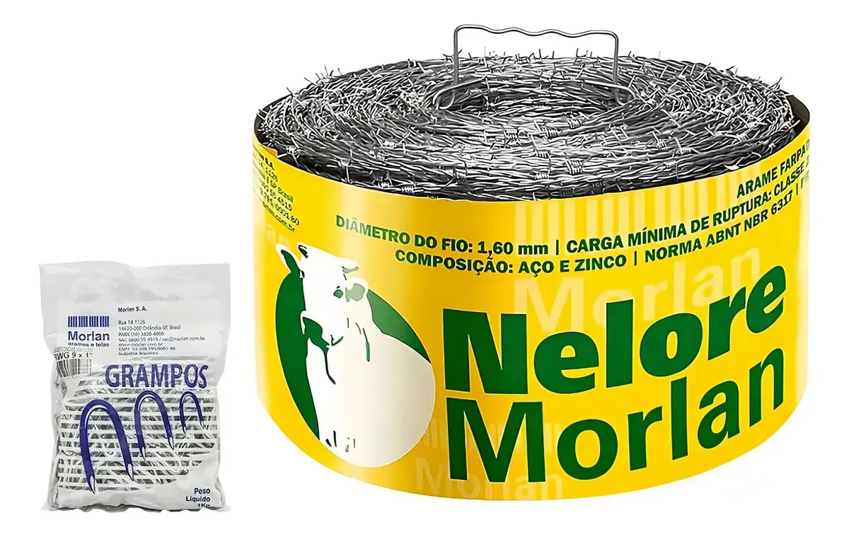 Arame Nelore Morlan Farpado 500m + Grampo Cor Cinza