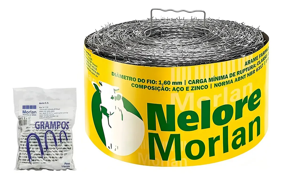 Morlan Nelore Arame 500m Farpado + Grampo Cor Cinza