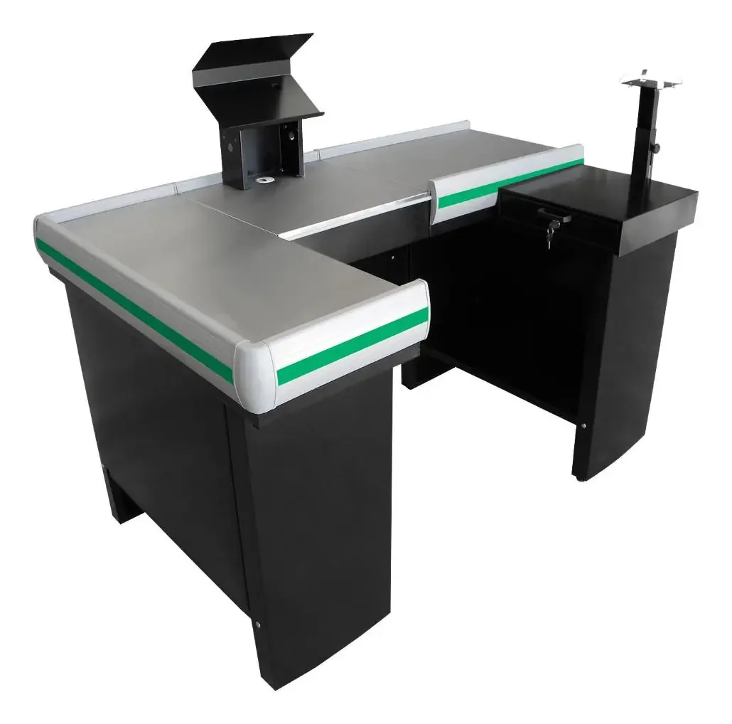 Check-out Caixa Supermercado 1,55m Com Furação + Kit Innal Cor Preto Perfil Verde