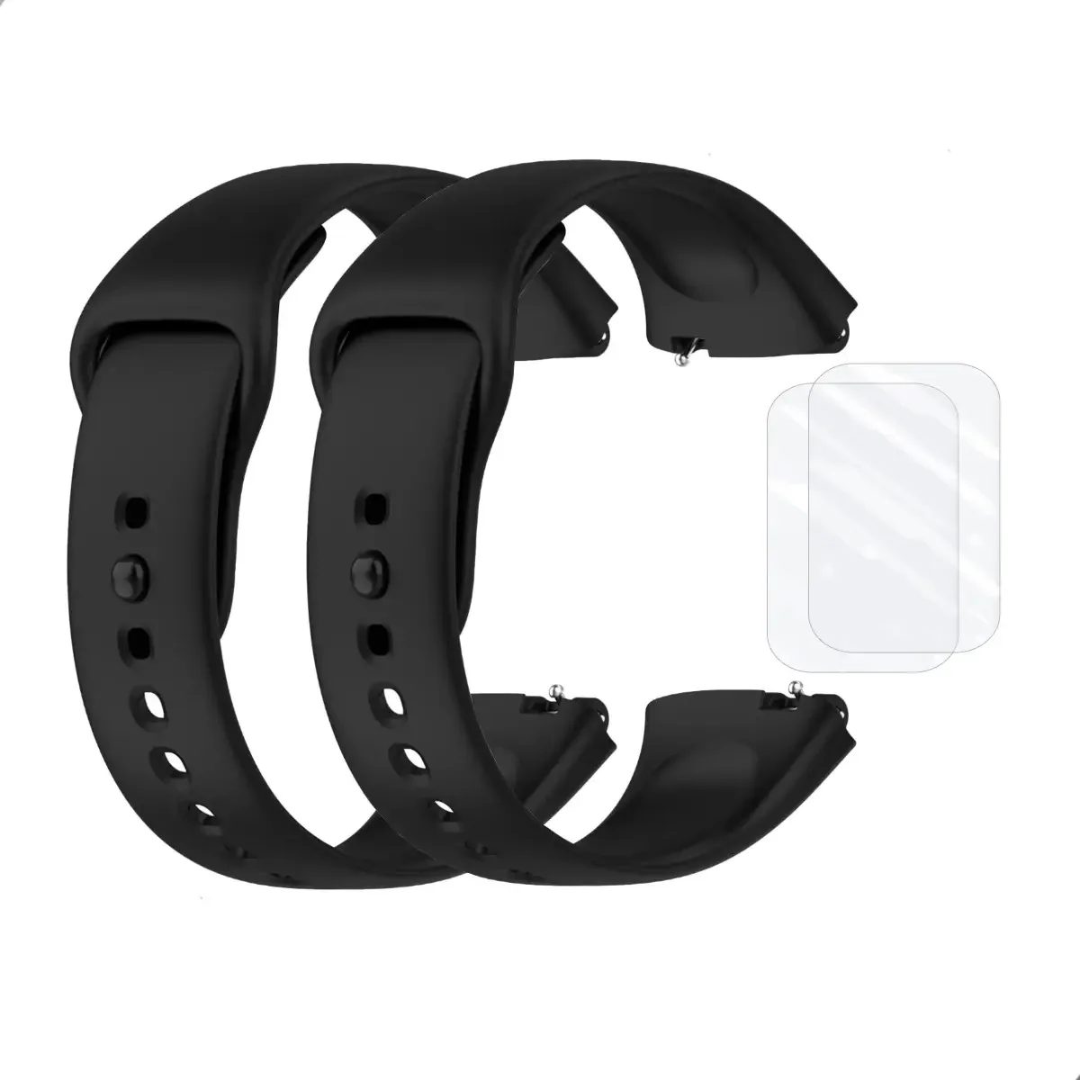 2 Pulseiras + 2 Películas Para Xiaomi Redmi Watch 3 Active Cor Preto/preto
