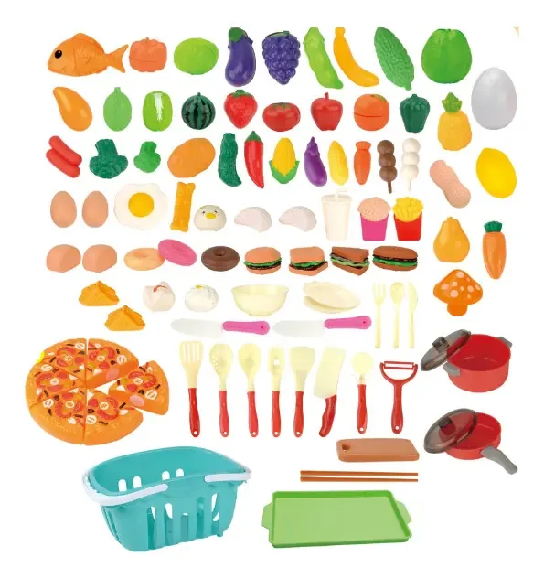 Conjunto de 86 peças de frutas e vegetais com cesta